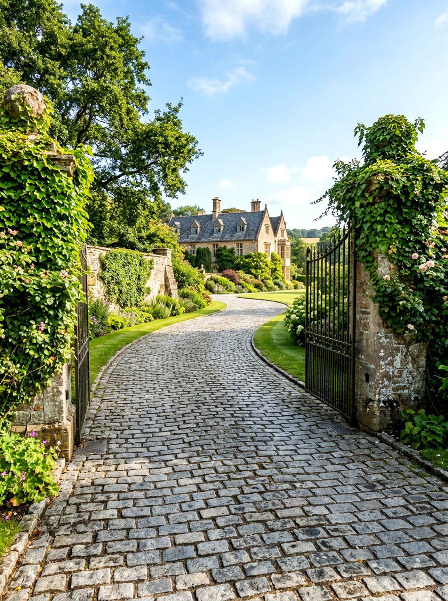 Cobblestone driveway - 30 driveway entrance ideas