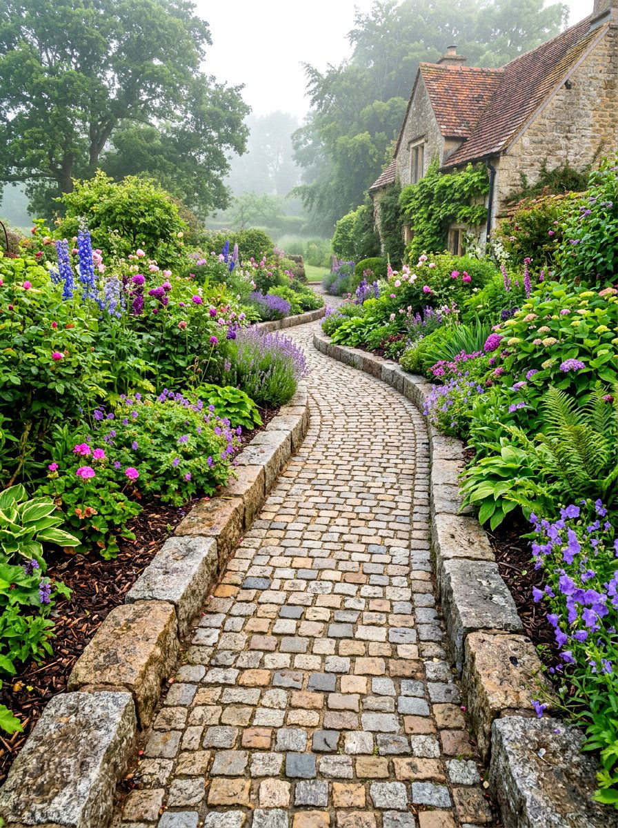 Cobblestone edging - 30 vegetable garden border ideas