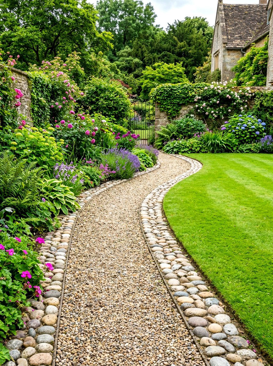 Cobblestone garden borders - 30 lawn edging ideas