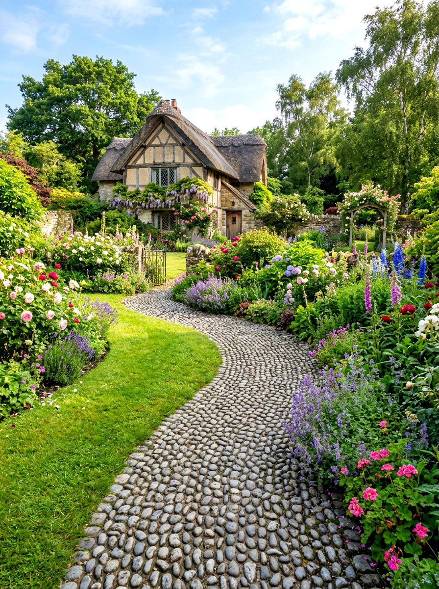 Cobblestone garden walkway - 30 stepping stones through grass ideas