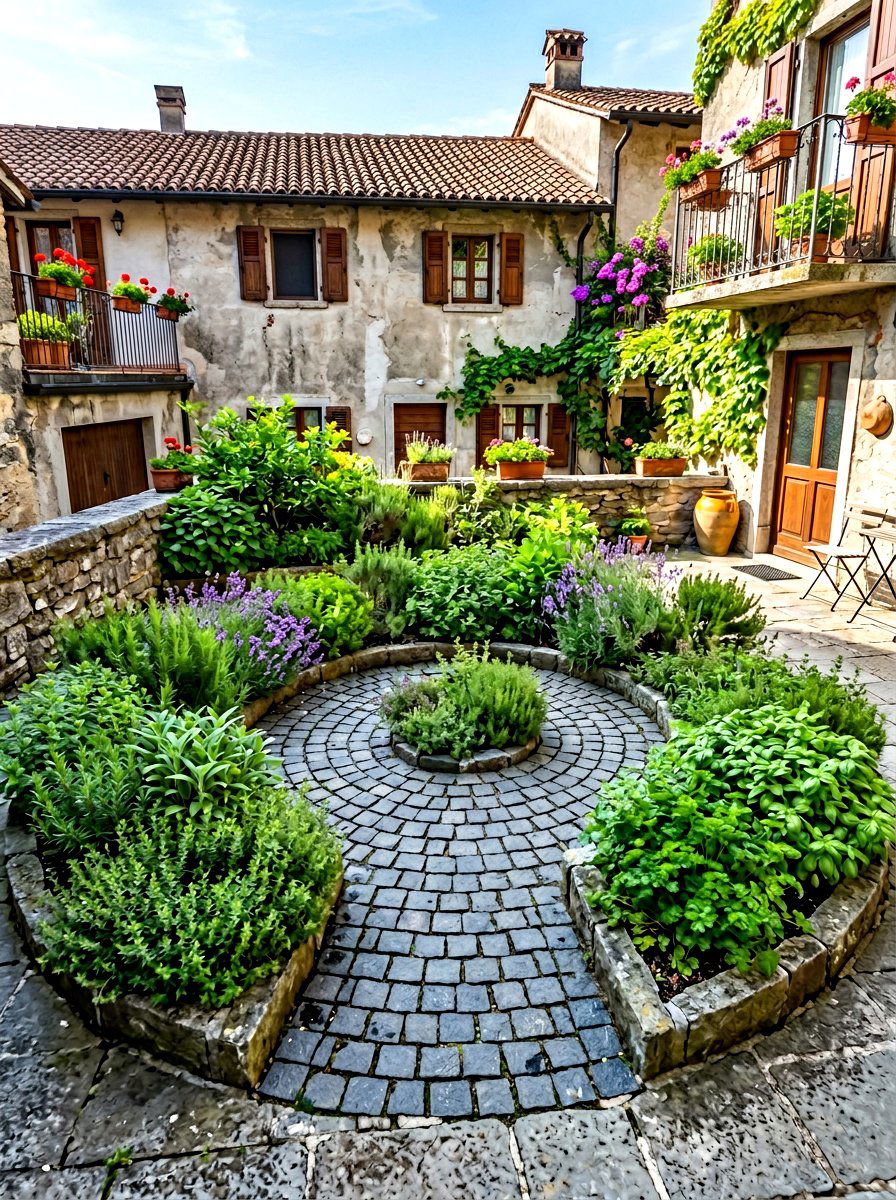 Cobblestone herb spiral - 30 herb spiral ideas