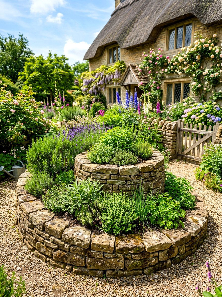 Cobblestone herb spiral - 30 raised herb spiral ideas