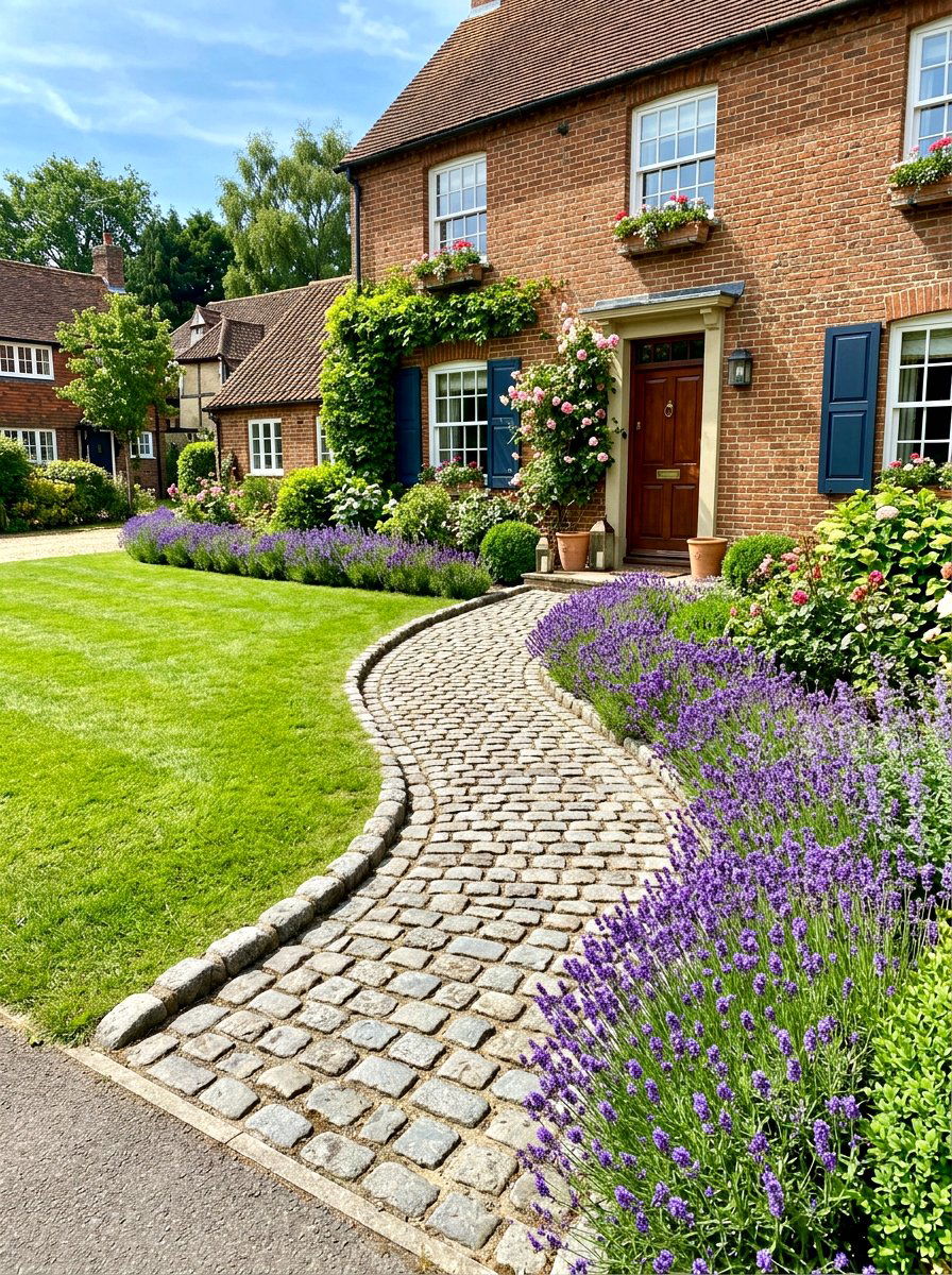 Cobblestone lawn edging - 30 front yard edging ideas
