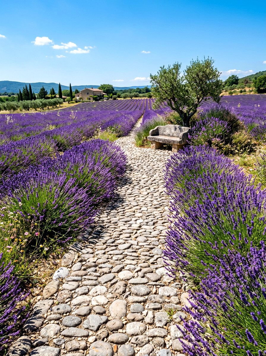 Cobblestone path with lavender borders - 30 secret path garden ideas