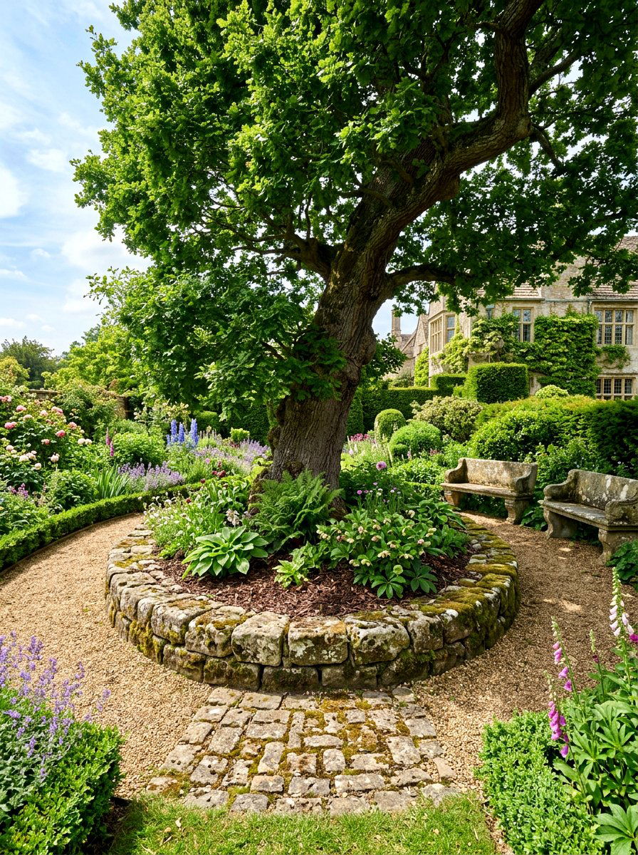 Cobblestone tree ring border - 30 mulch ring around tree ideas