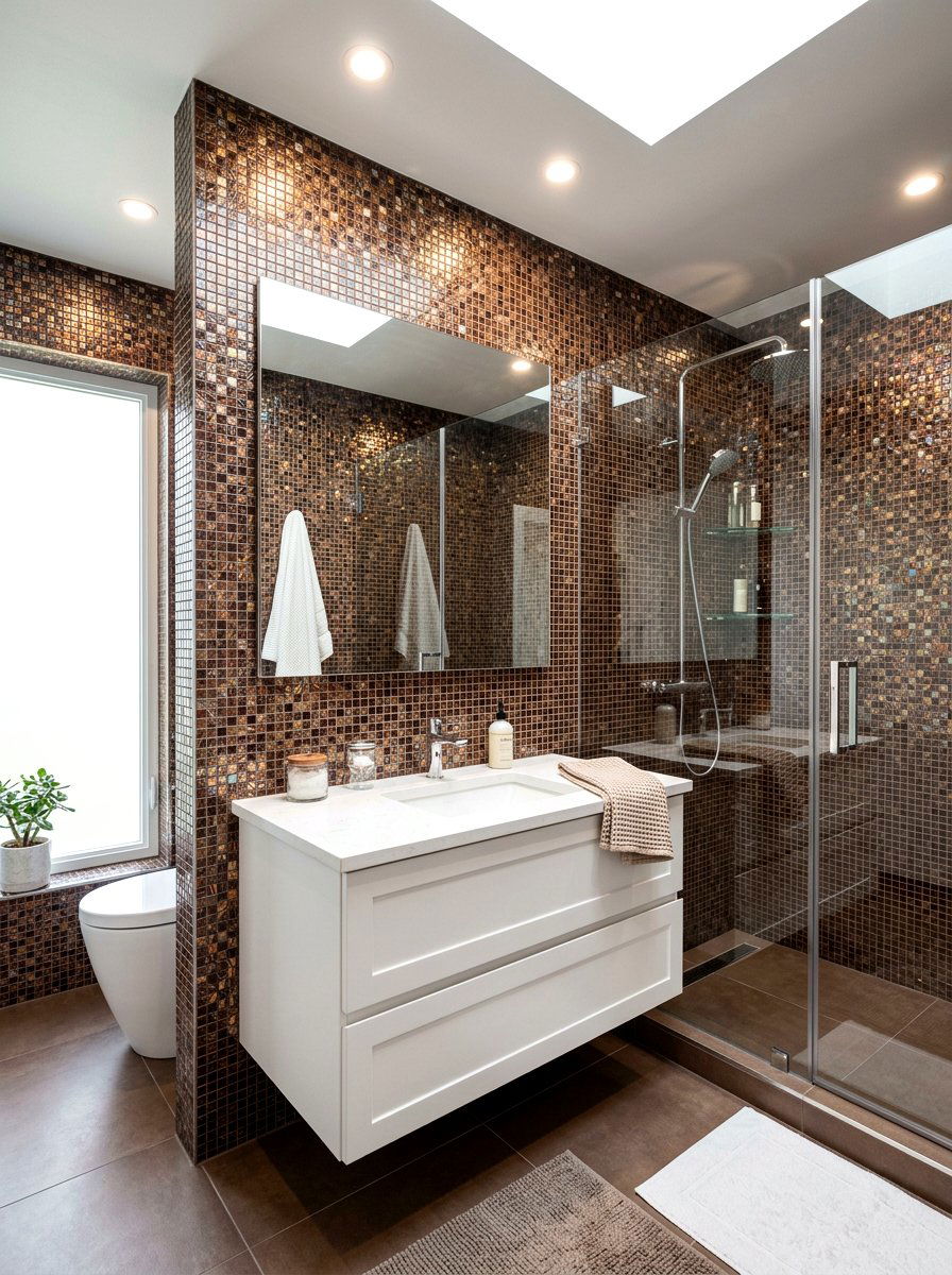Cocoa Brown Mosaic Tile Bathroom - 30 cocoa brown bathroom ideas