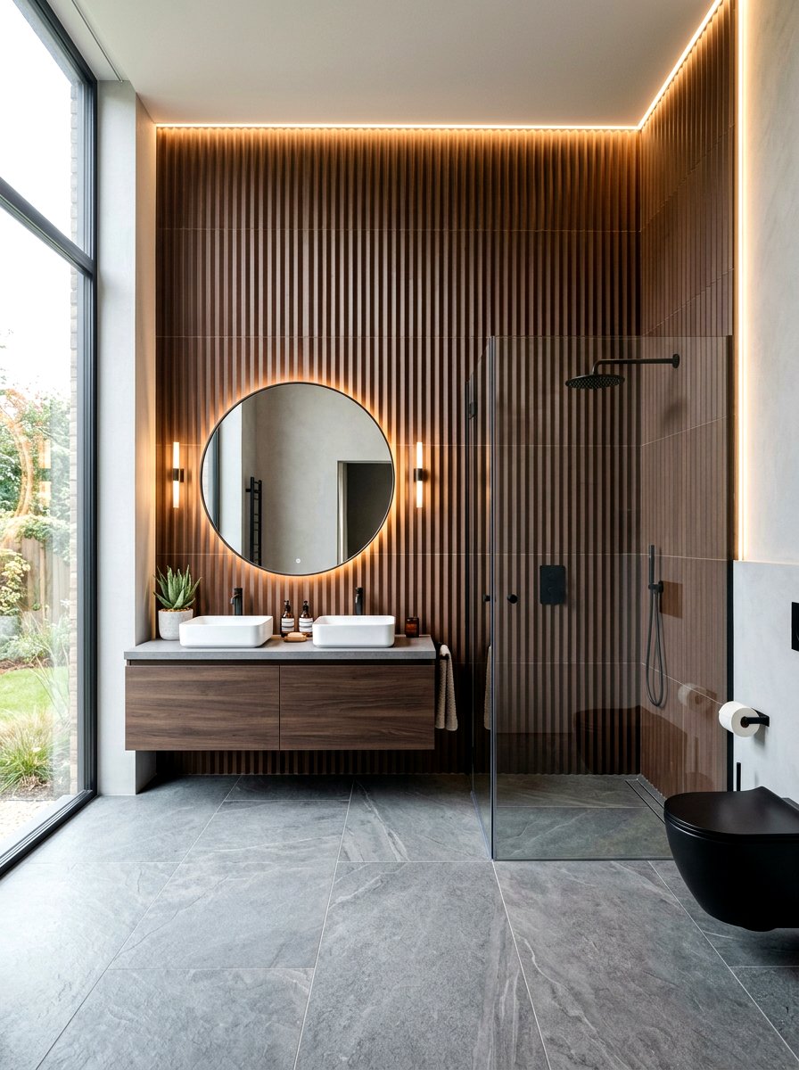 Cocoa Brown Textured Tile Bathroom - 30 cocoa brown bathroom ideas