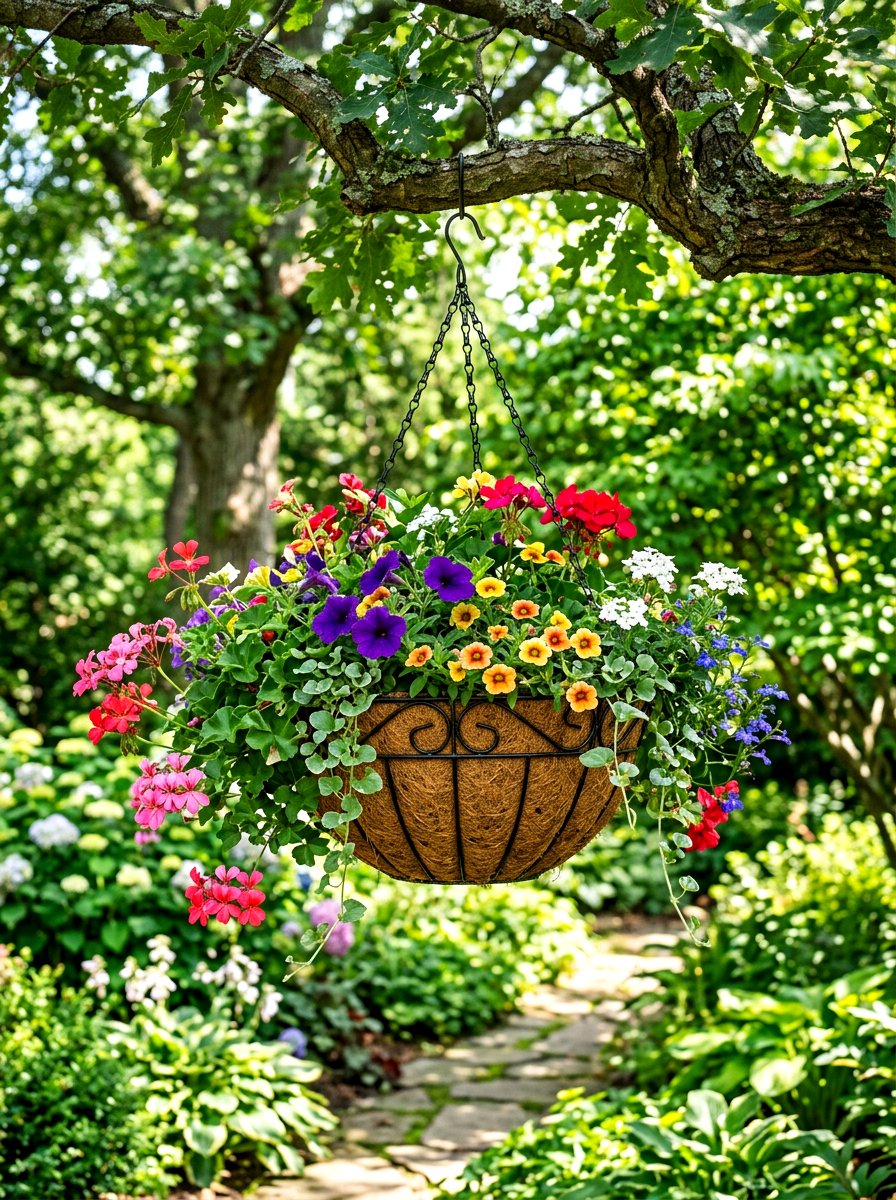 Coconut liner hanging basket - 30 hanging flower basket ideas