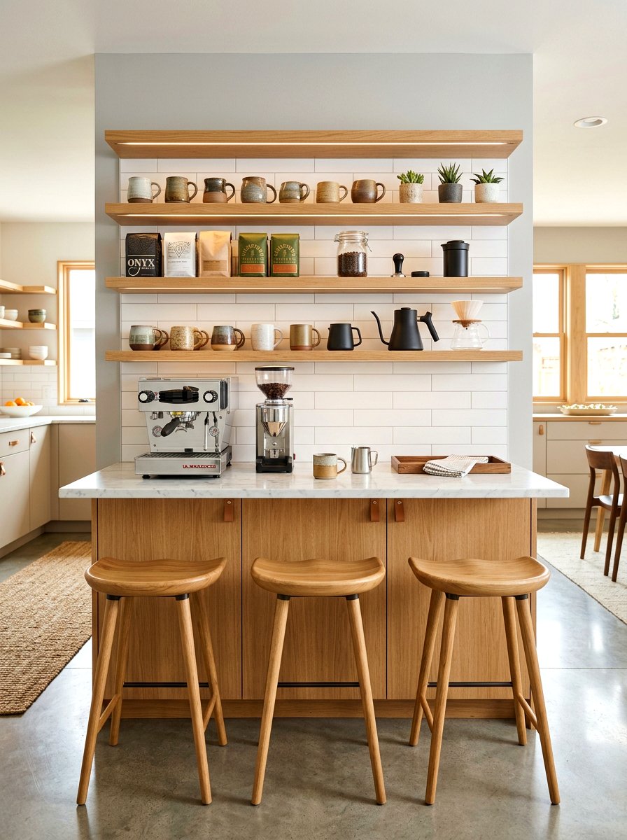 Coffee Bar Open Shelving - 30 cafe style dining ideas