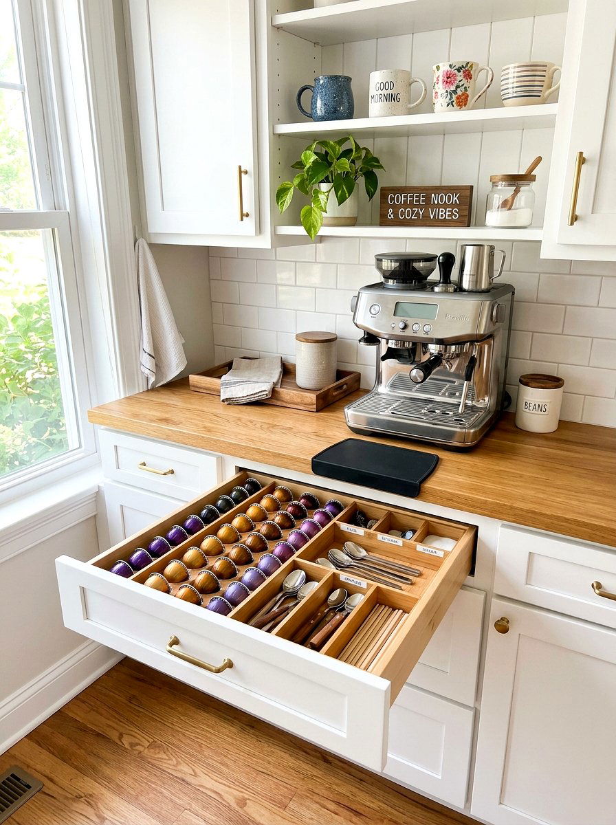 Coffee Station Drawer - 30 utensil drawer ideas