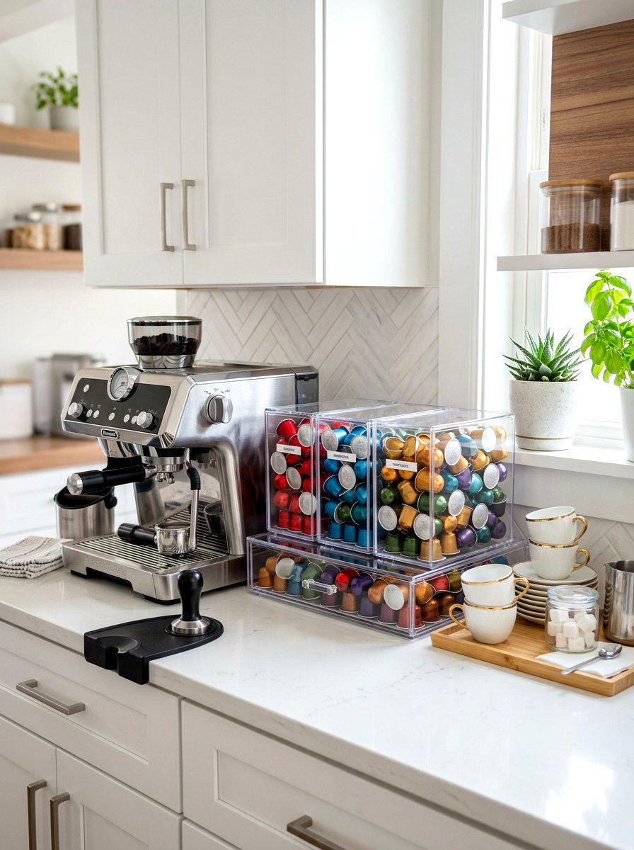 Coffee Station Pod Holders - 30 clear bin organization ideas