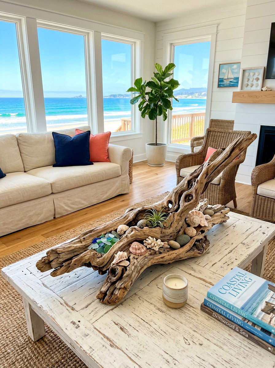 Coffee Table Driftwood Centerpiece - 30 coffee table styling ideas
