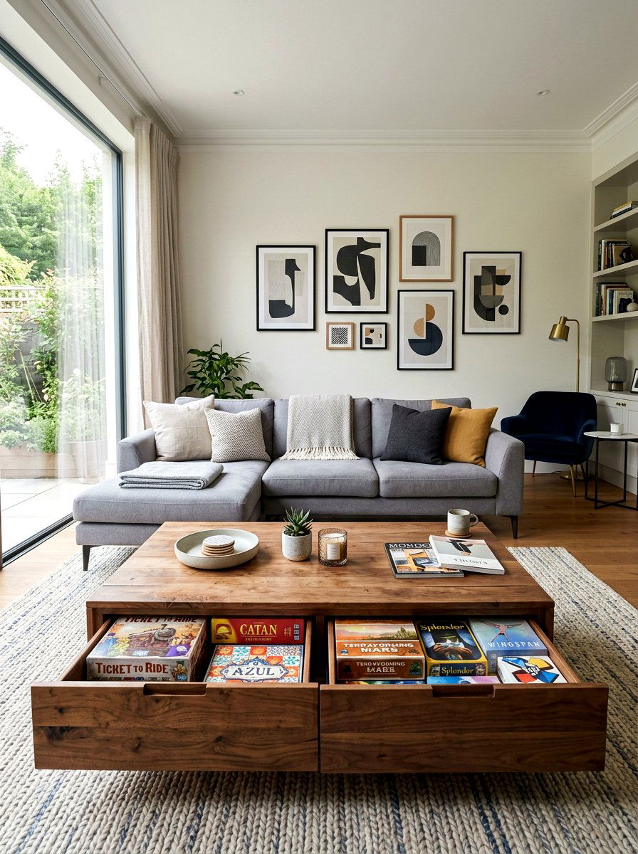 Coffee Table With Drawers - 30 board game storage ideas