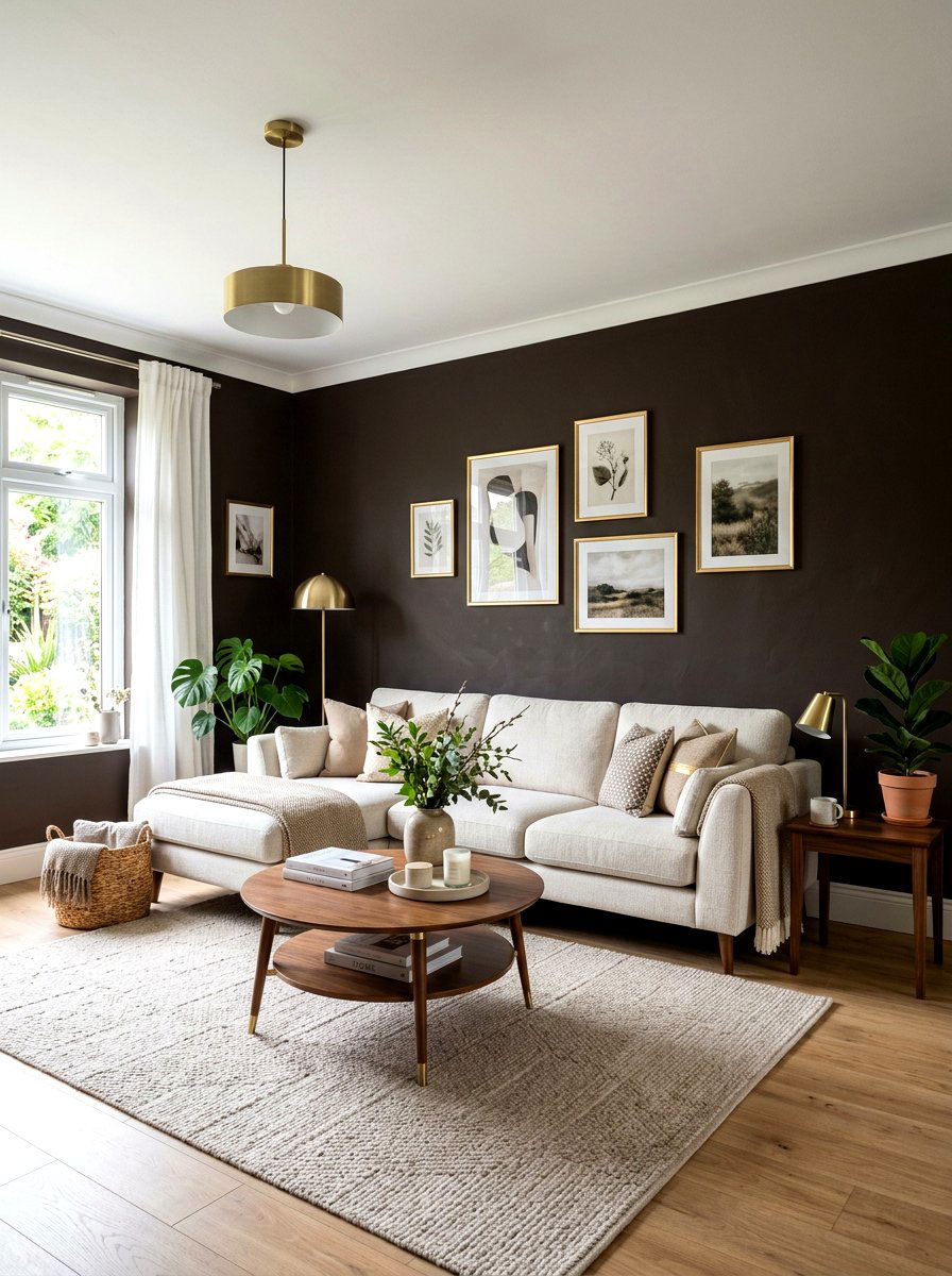 Coffee accent wall - 30 tonal brown living room ideas