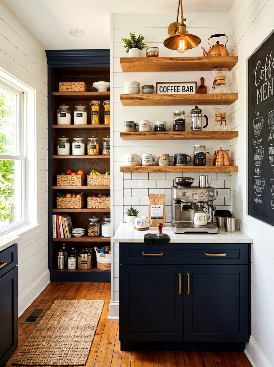 Coffee bar pantry shelving - 30 farmhouse pantry shelving ideas