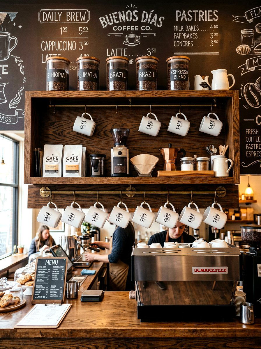 Coffee bar shelf - 30 wall shelf decor ideas