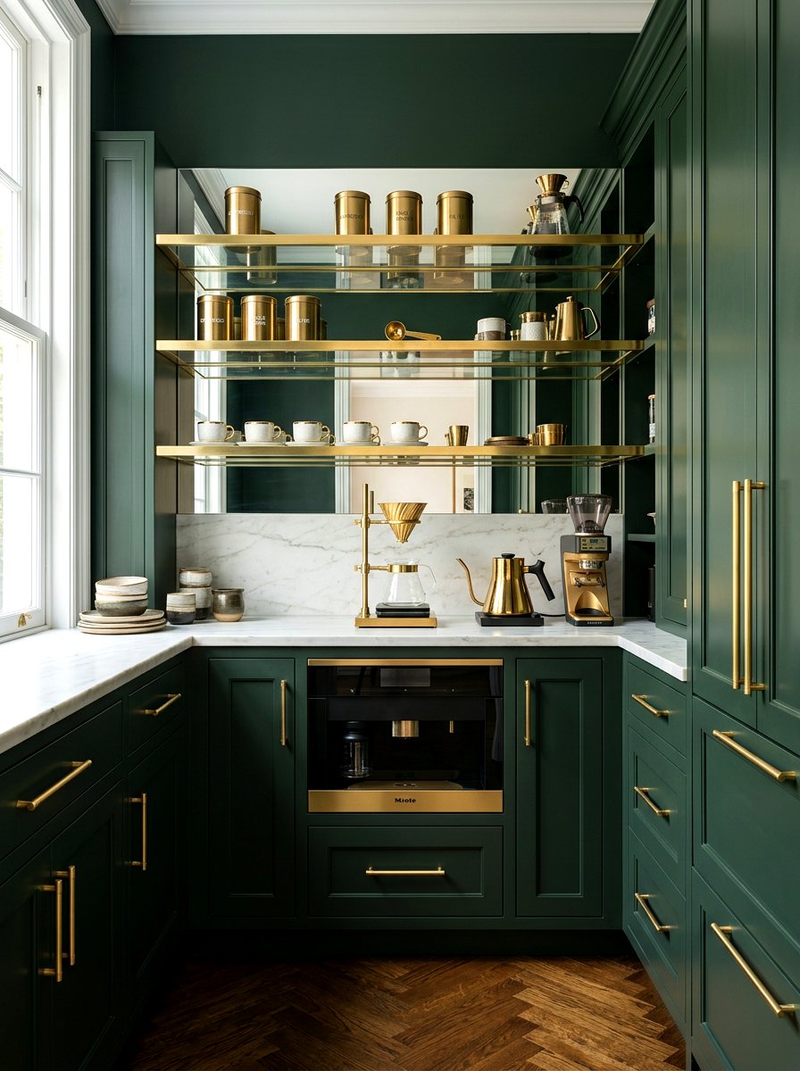 Coffee pantry brass accents - 30 coffee pantry wall ideas