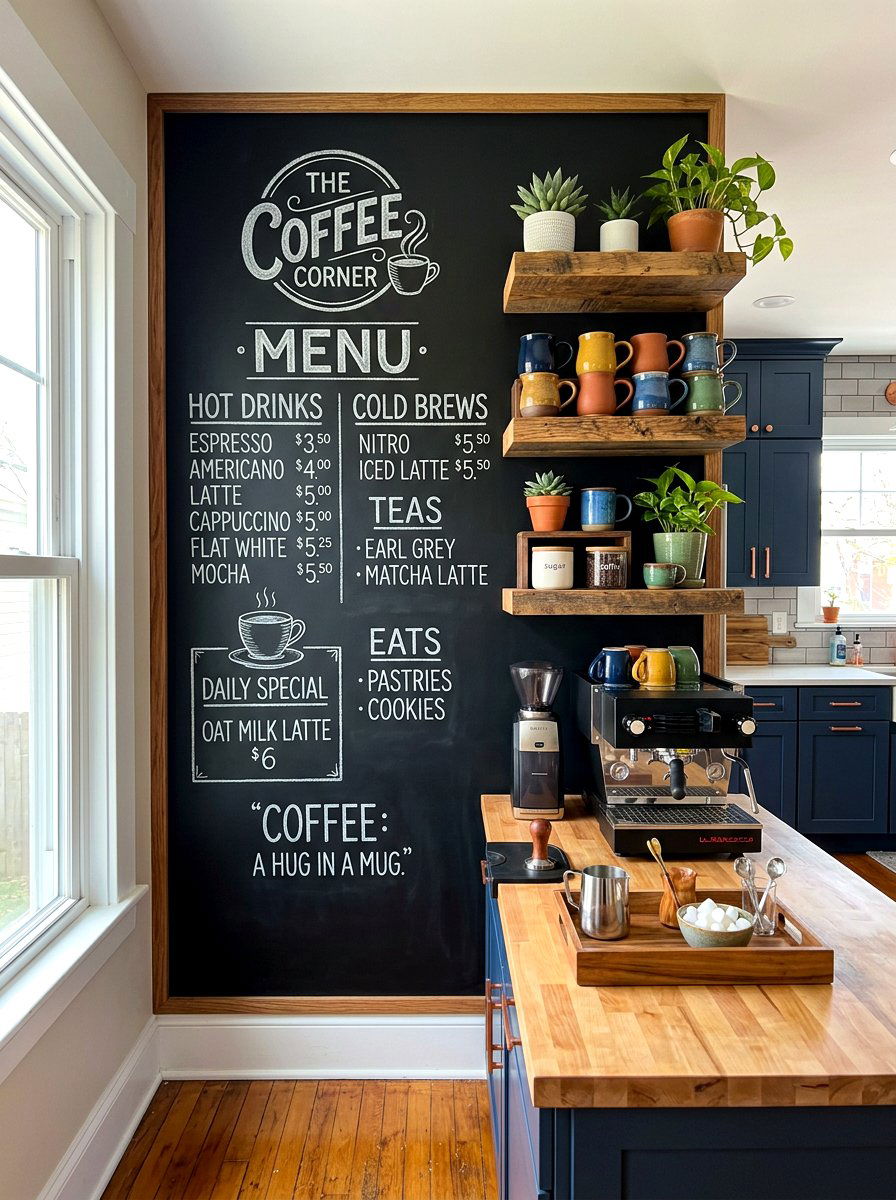 Coffee pantry chalkboard wall - 30 coffee pantry wall ideas