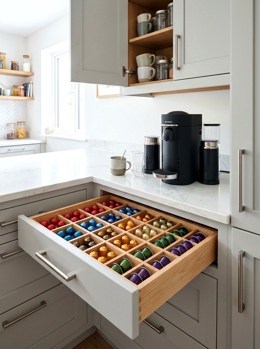 Coffee pantry drawer storage - 30 coffee pantry wall ideas