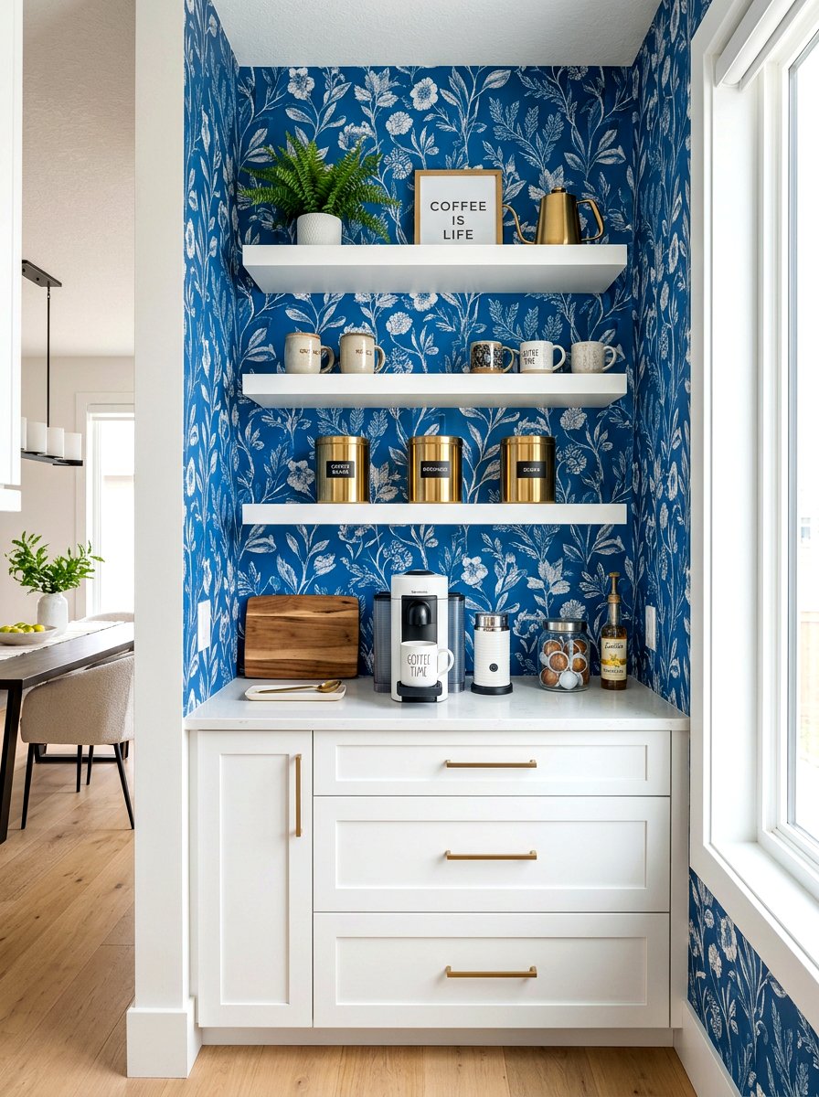 Coffee pantry wallpaper accent - 30 coffee pantry wall ideas