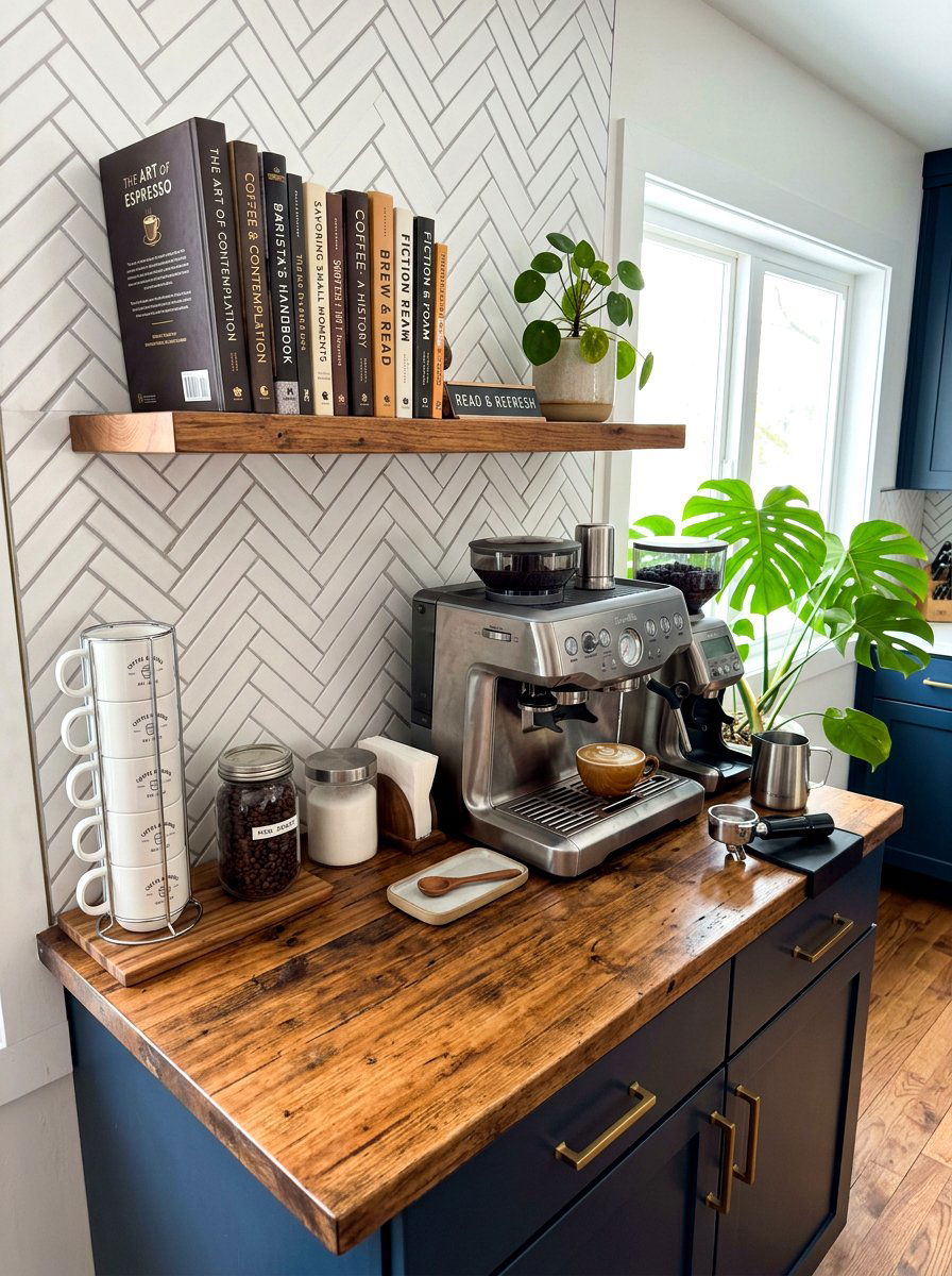 Coffee station book storage - 30 cookbook shelf kitchen ideas