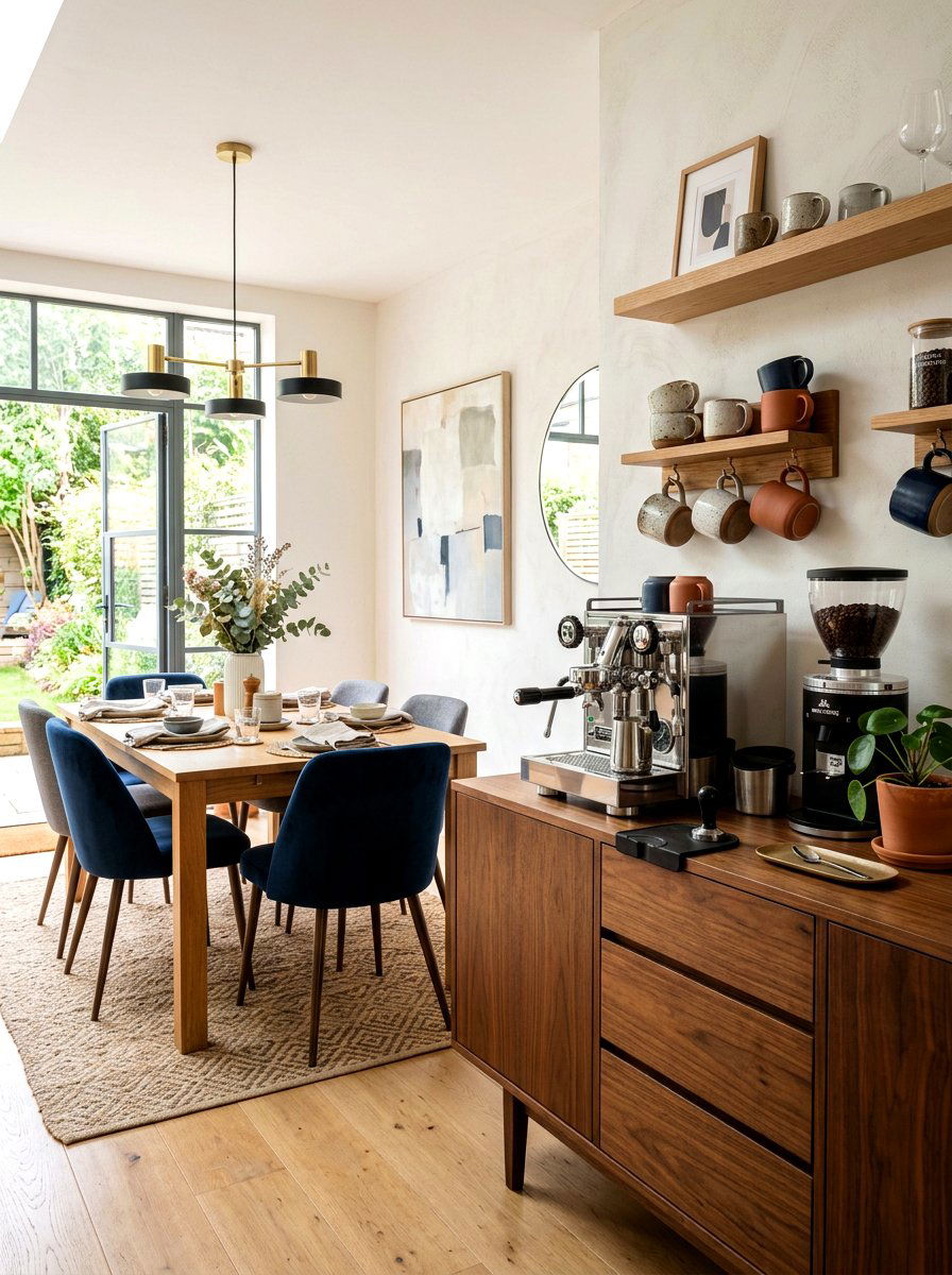 Coffee station on dining room sideboard - 30 dining room sideboard styling ideas
