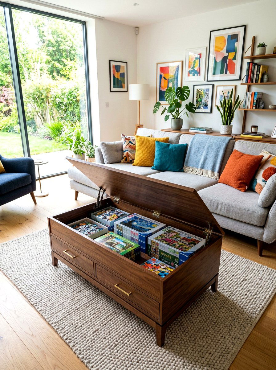 Coffee table with storage - 30 puzzle storage ideas