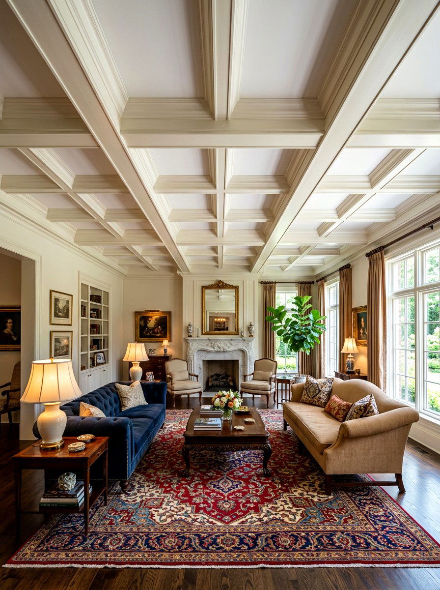 Coffered Ceiling - 30 old money living room ideas