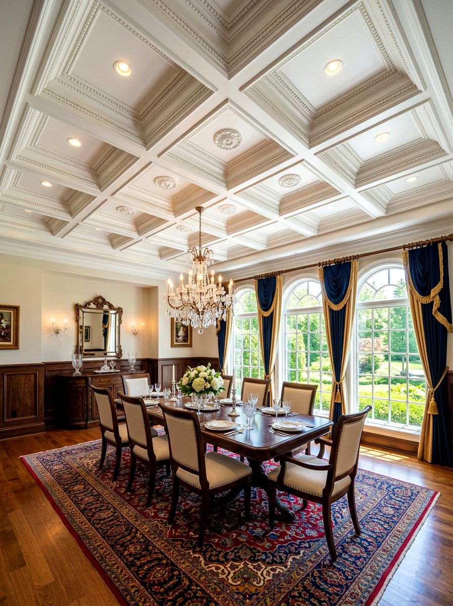 Coffered Ceiling Detail - 30 warm traditional dining room ideas