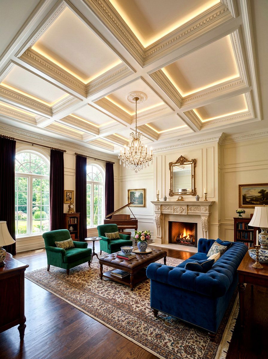 Coffered Ceiling Detail - 30 tall ceiling living room ideas