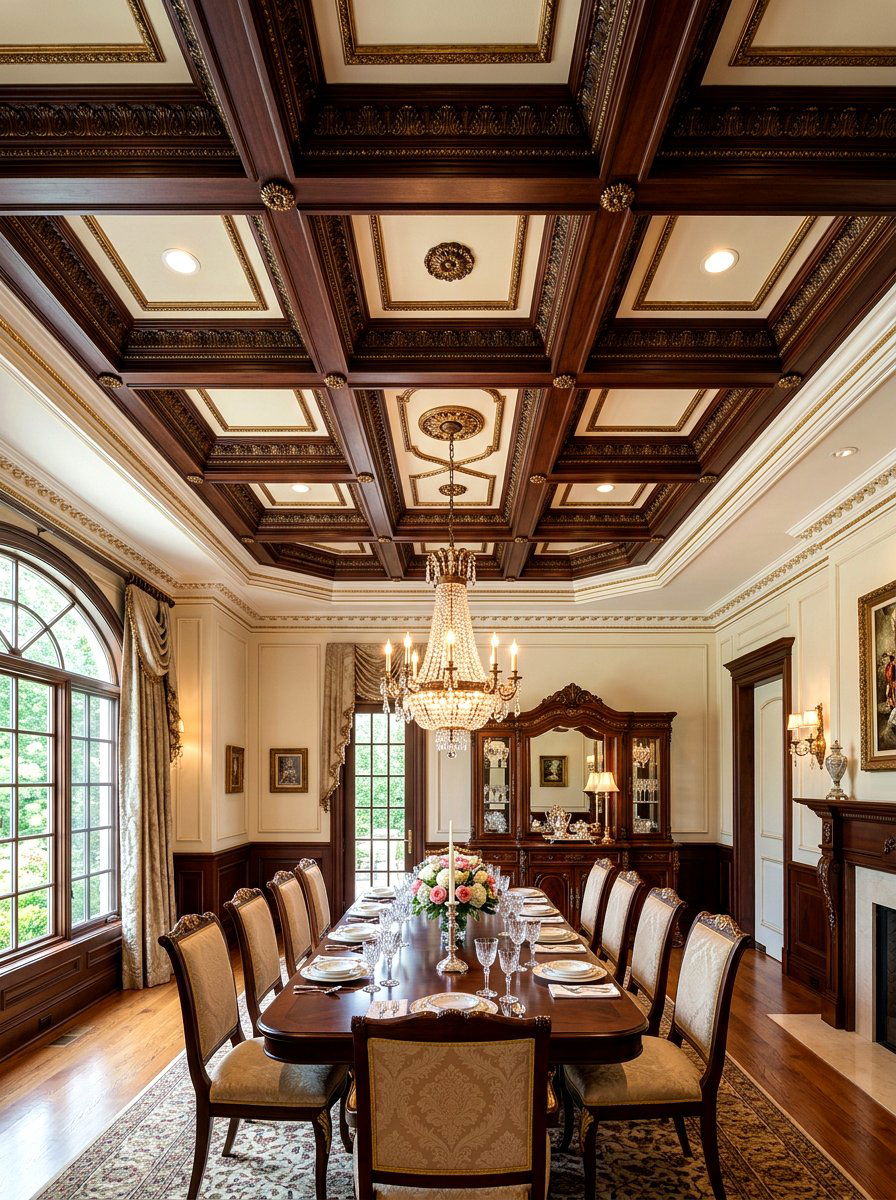 Coffered ceiling with crown molding - 30 coffered ceiling ideas