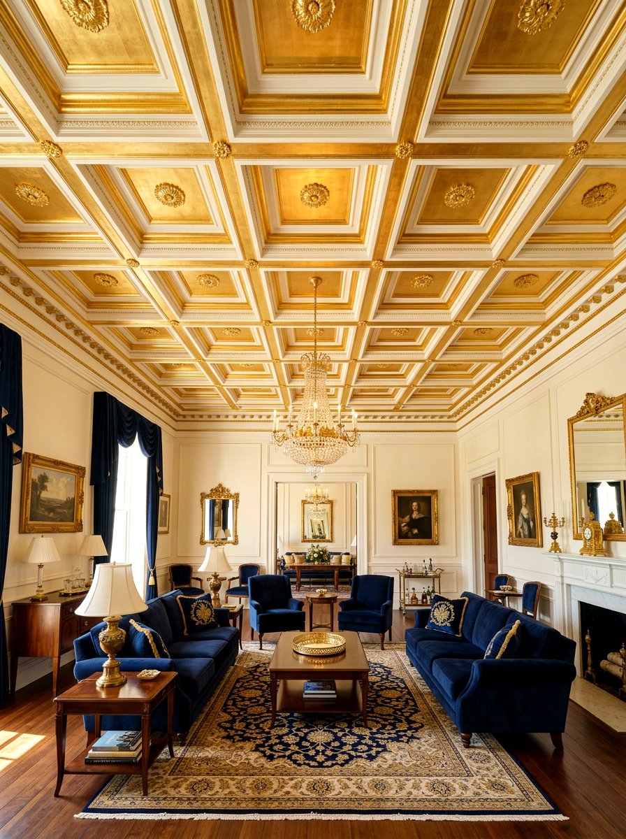 Coffered ceiling with gold accents - 30 coffered ceiling ideas
