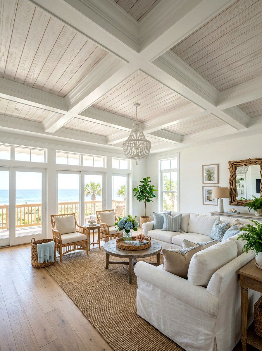 Coffered ceiling with shiplap inserts - 30 coffered ceiling ideas