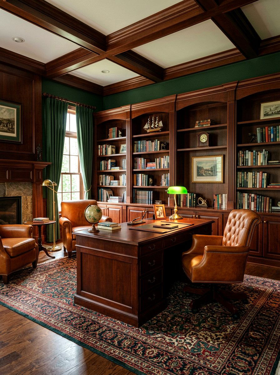 Cognac Leather Study - 30 brown room decor ideas