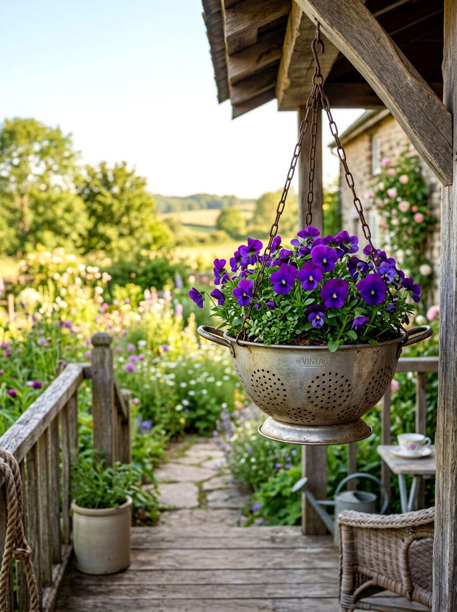 Colander Flower Pot - 30 budget container garden ideas