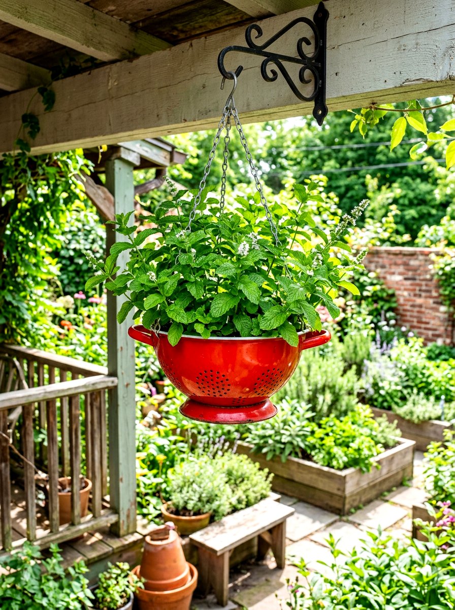 Colander Herb Planter - 30 herb container garden ideas