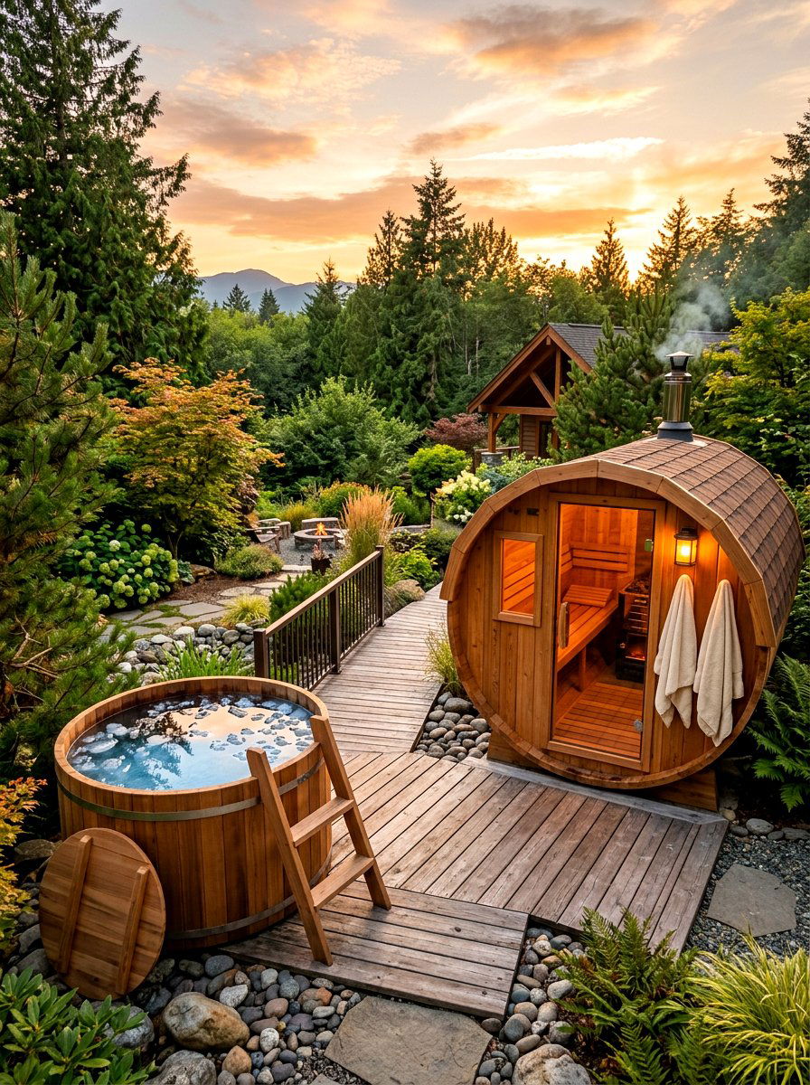 Cold plunge and sauna combo - 30 cold plunge backyard ideas
