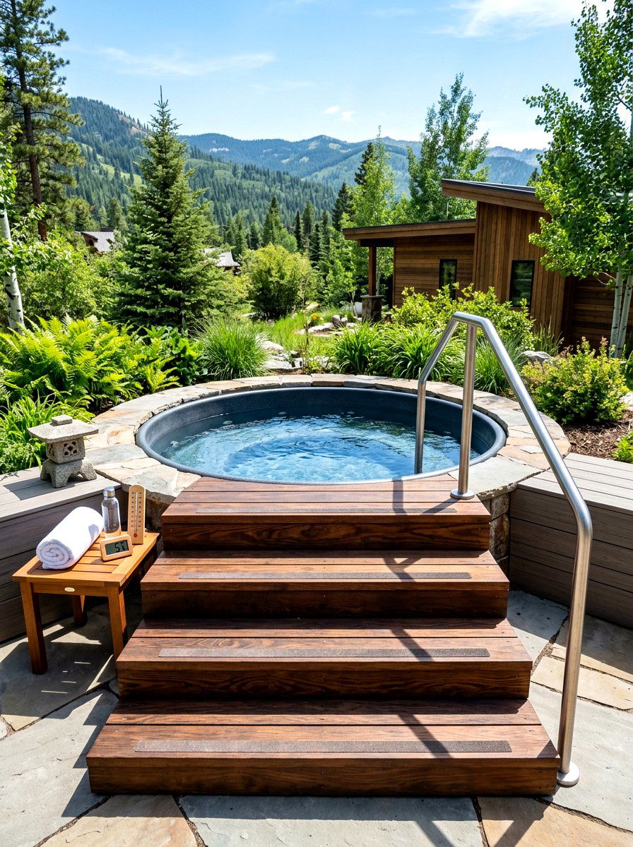 Cold plunge with steps - 30 cold plunge backyard ideas