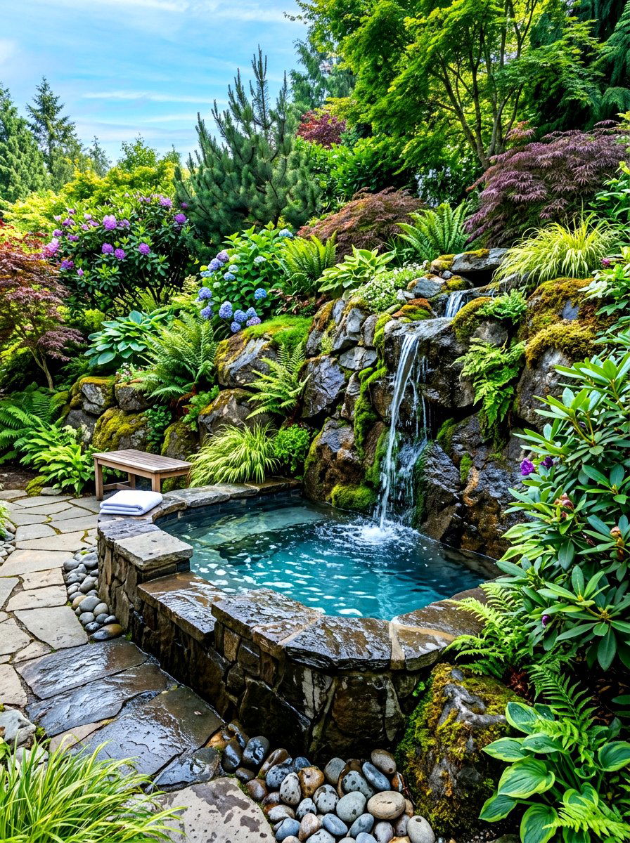Cold plunge with waterfall - 30 cold plunge backyard ideas