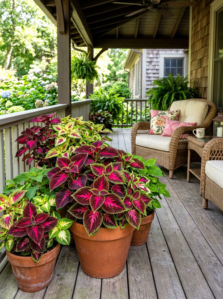 Coleus foliage containers - 30 porch container garden ideas