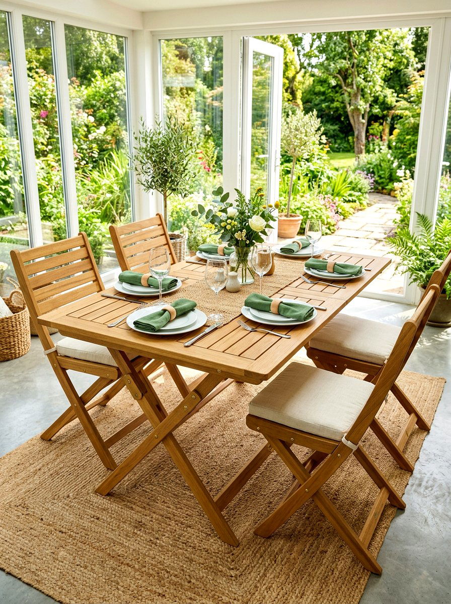 Collapsible wooden patio table - 30 apartment patio entertaining ideas