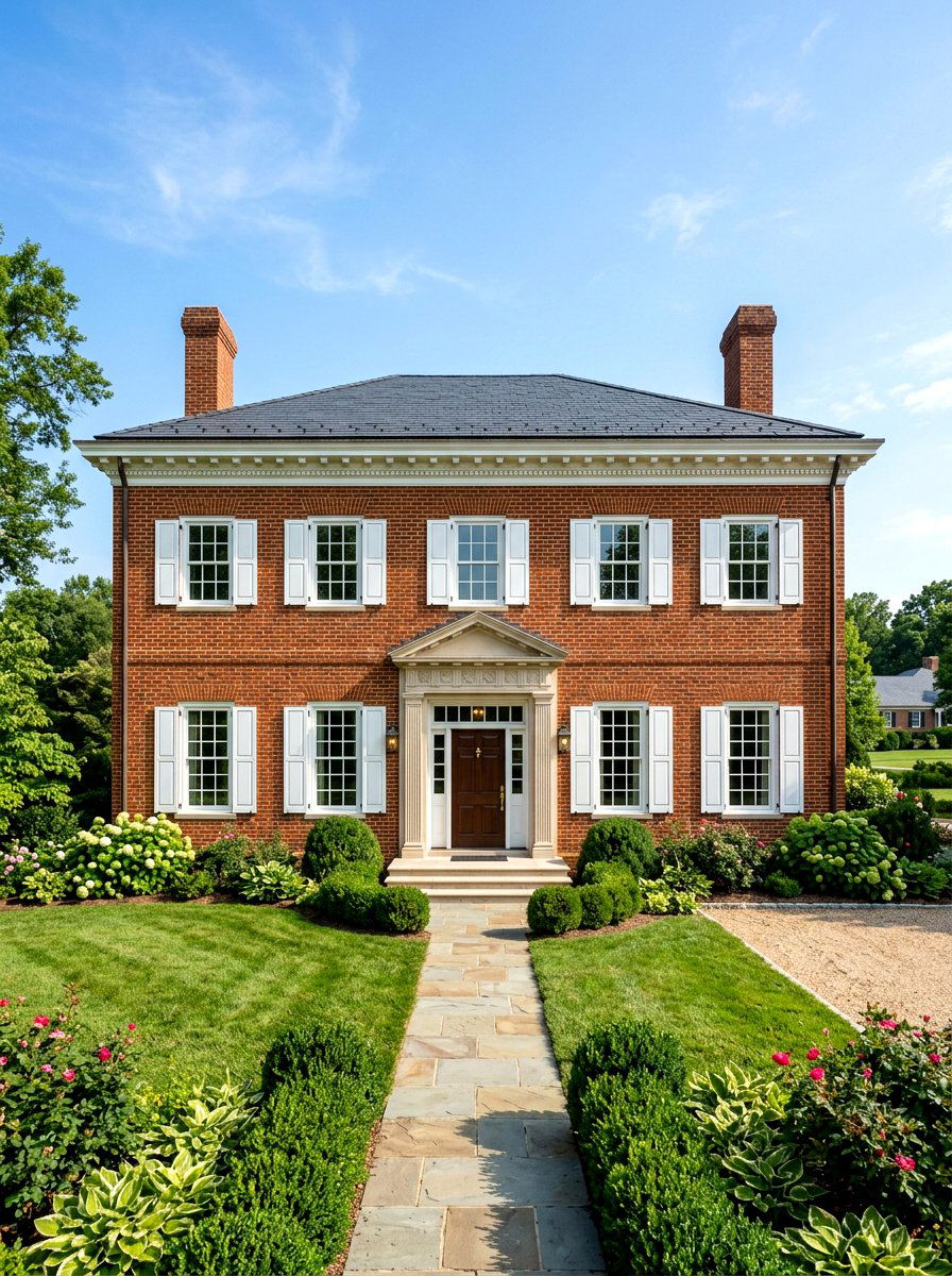 Colonial Brick Limestone Frontage - 30 brick and limestone exterior ideas