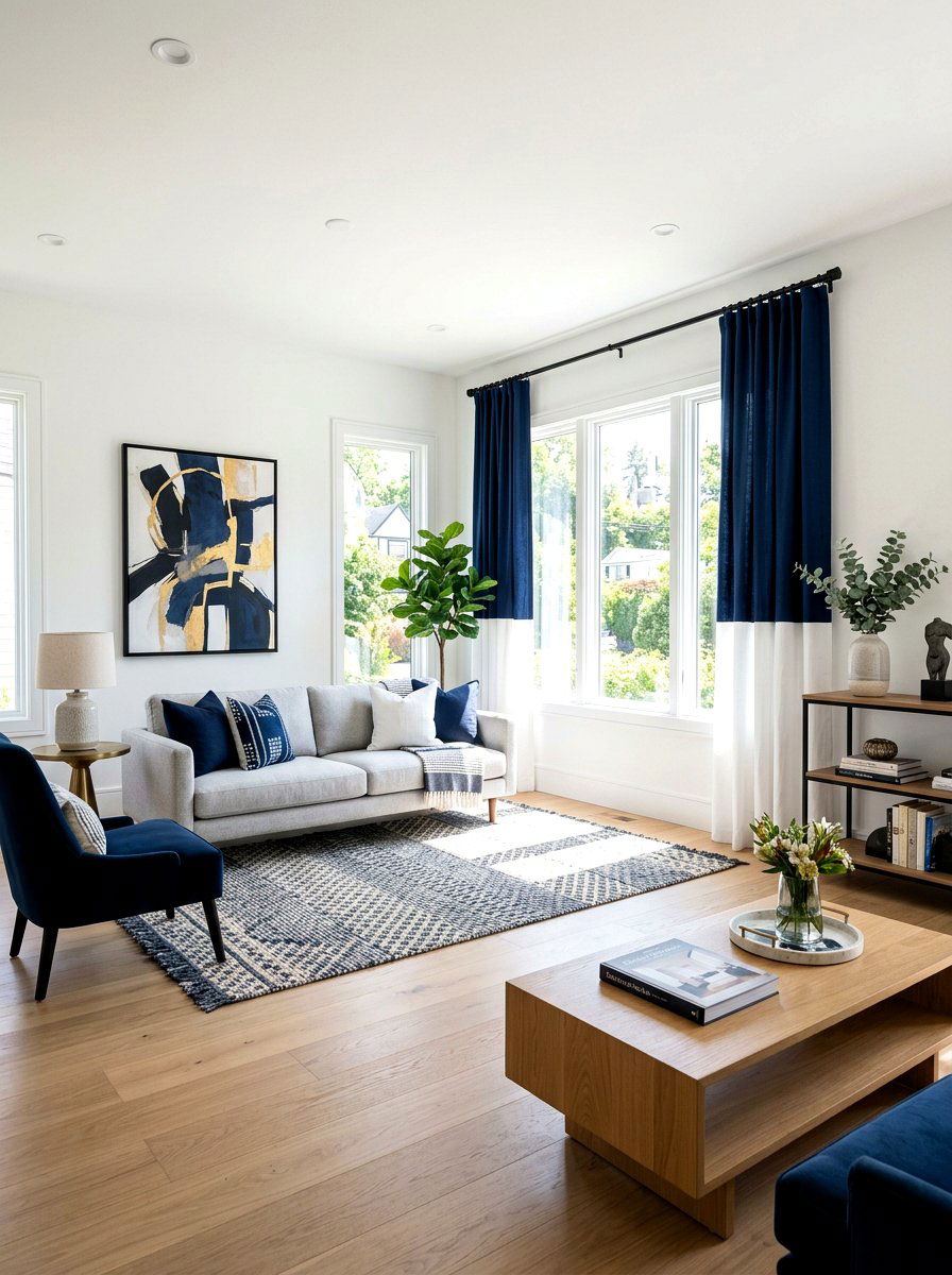 Color Block Drapery - 30 dramatic drapery living room ideas