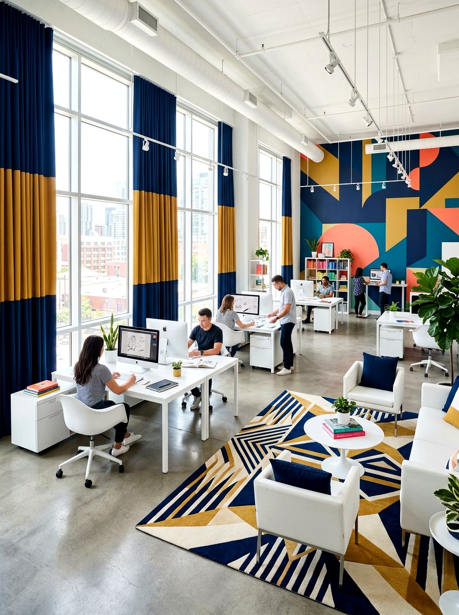 Color Block Office Curtains - 30 office curtain ideas