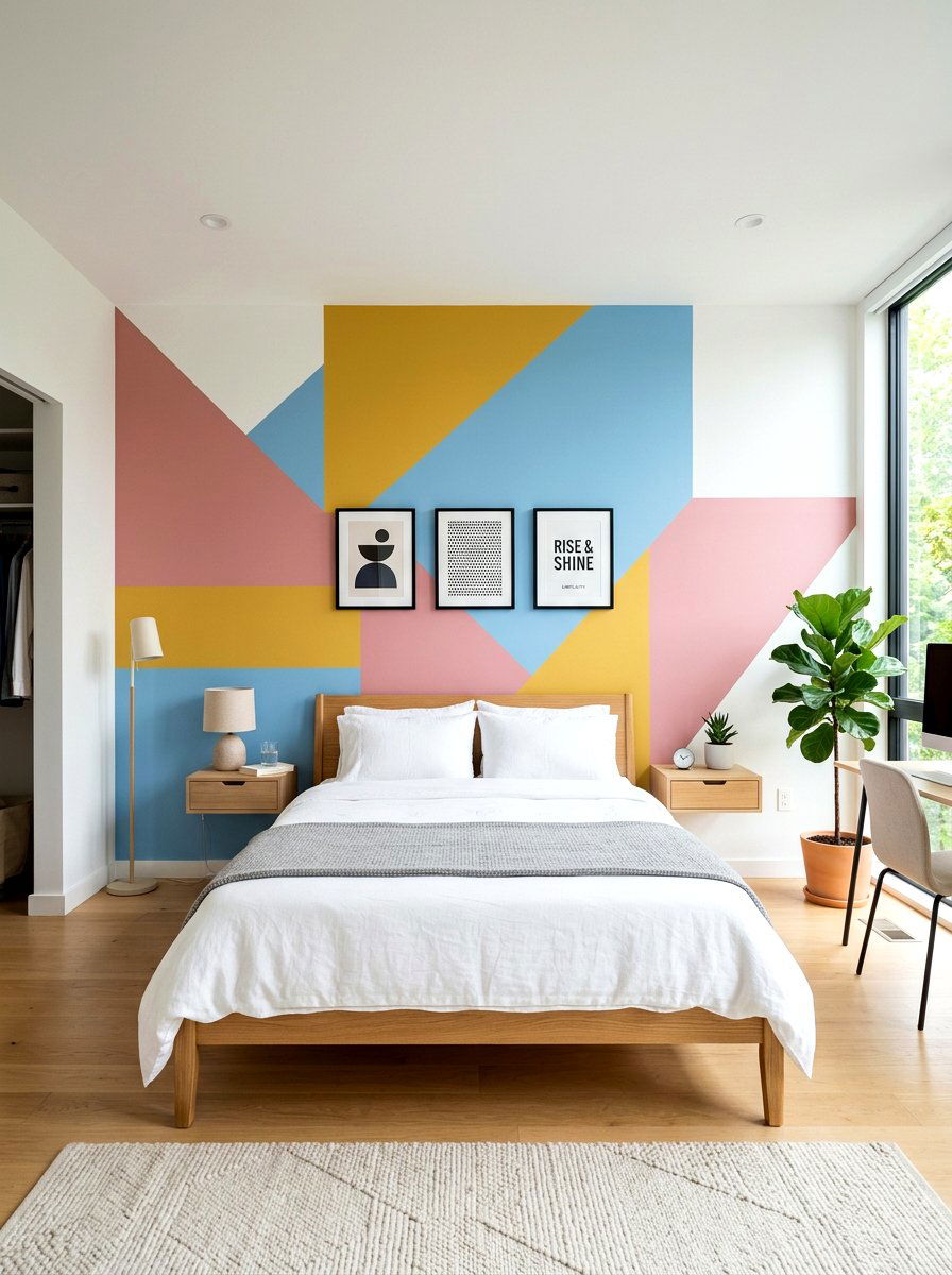 Color Block Wall - 30 dopamine bedroom ideas