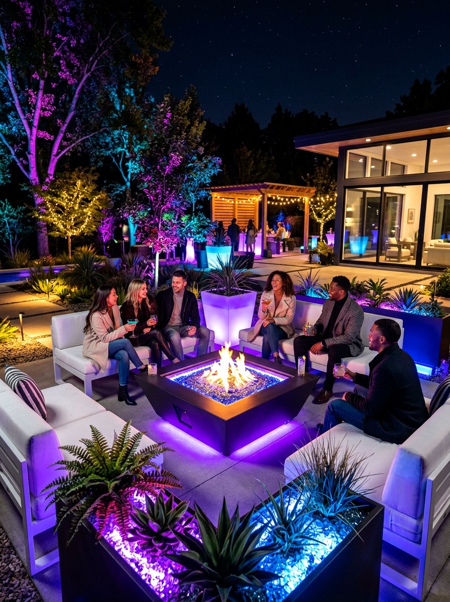 Color Changing LED Fire Pit - 30 fire pit lighting ideas