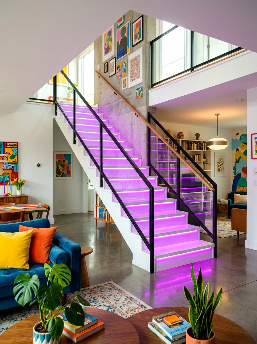 Color Changing RGB Stair Light - 30 stair tread lighting ideas