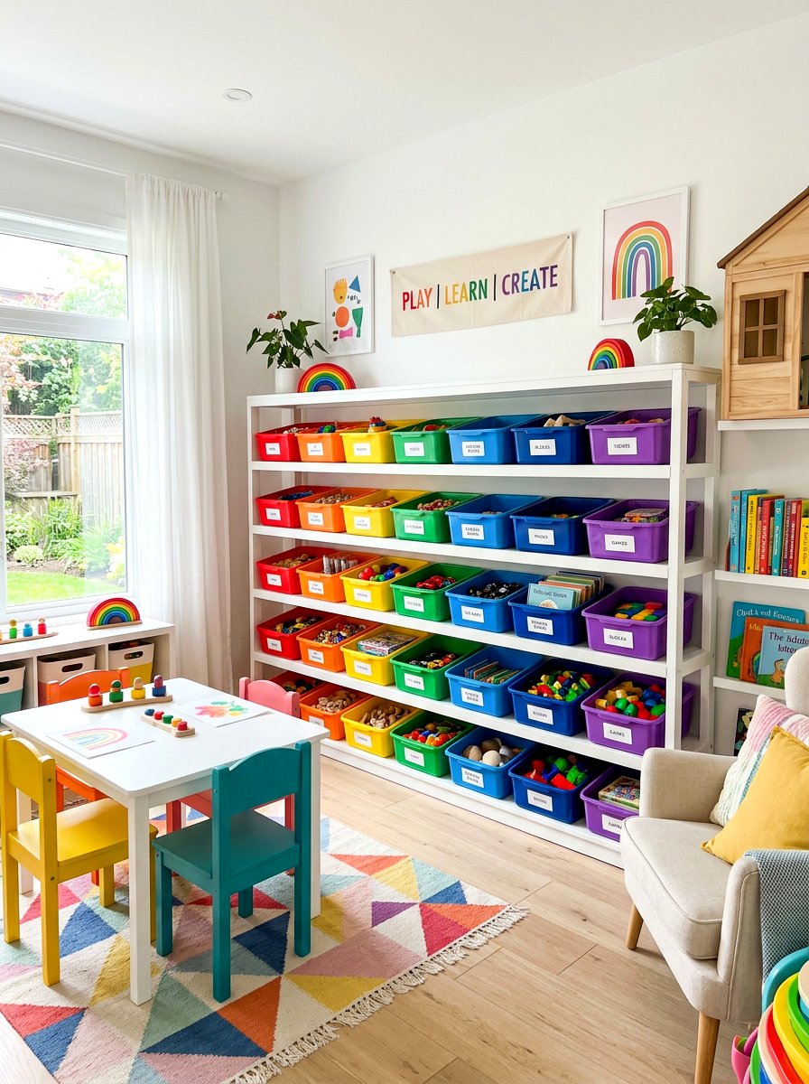 Color Coded Bins - 30 organizing kids toys ideas