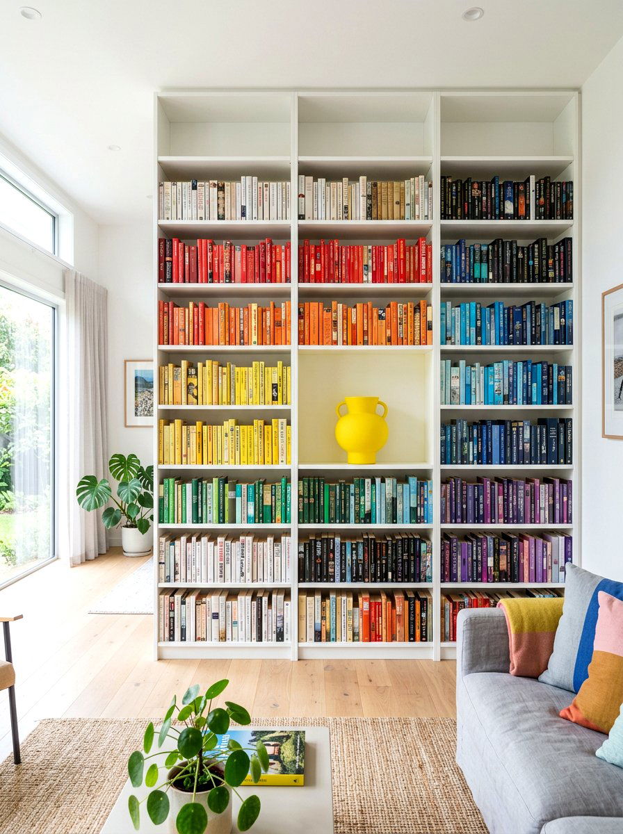 Color Coded Book Stack - 30 stacked books decor ideas