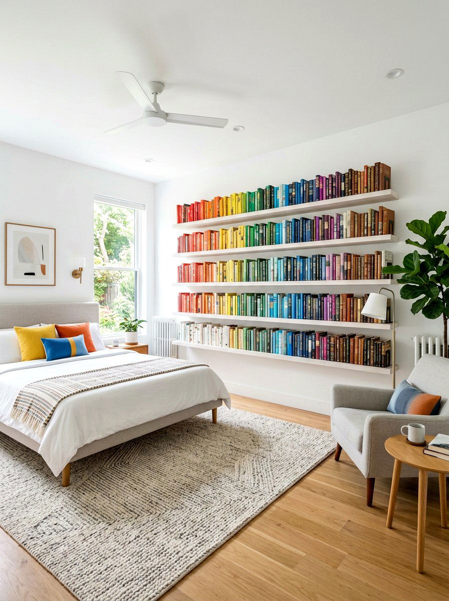 Color Coded Bookshelf - 30 book trove bedroom ideas